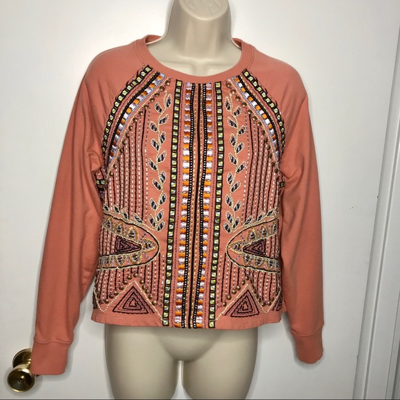 Anthropologie Sweaters - Akemi + Kin peach embroidered pullover size XS